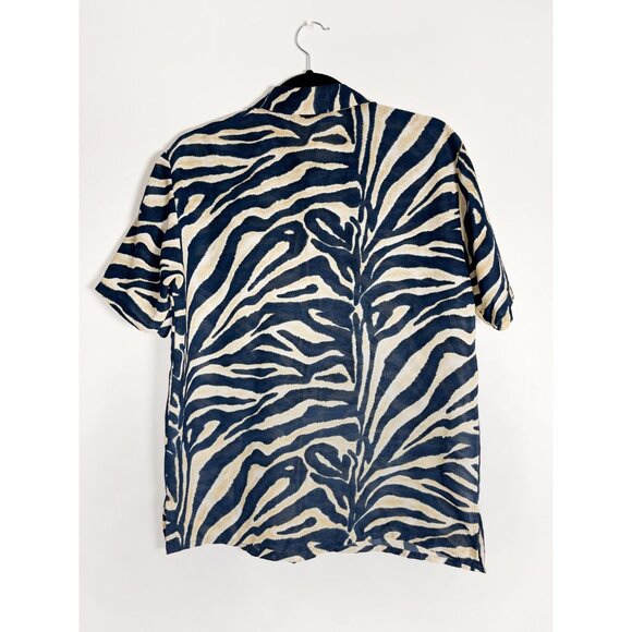 Vintage short sleeved blouse with navy blue zebra abstract motif - Picture 4 of 6
